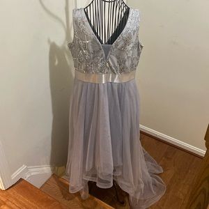 Beautiful high-low three layer silver dress . Pre-owned .
